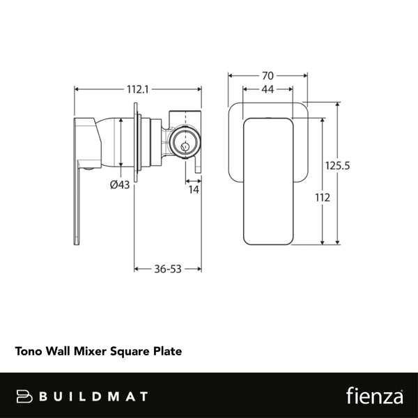 Fienza Tono Wall Mixer Square Plate Chrome