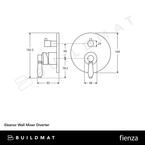 Fienza Eleanor Wall Mixer Diverter with White Ceramic Handle Chrome