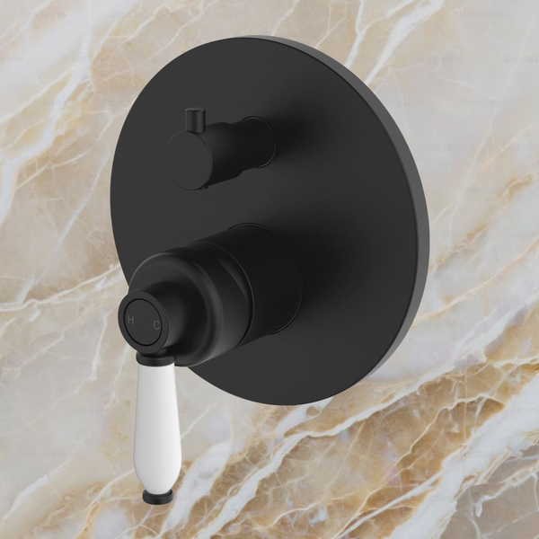 Fienza Eleanor Wall Diverter Mixer Matte Black with Ceramic Handle