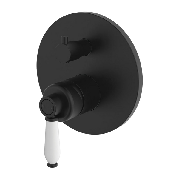 Fienza Eleanor Wall Diverter Mixer Matte Black with Ceramic Handle