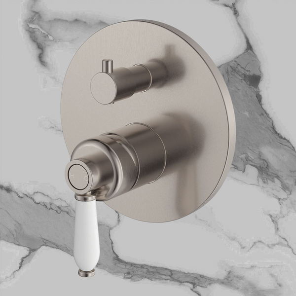 Fienza Eleanor Wall Diverter Mixer Brushed Nickel with Ceramic Handle