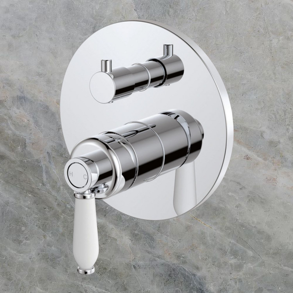 Fienza Eleanor Wall Mixer Diverter with White Ceramic Handle Chrome