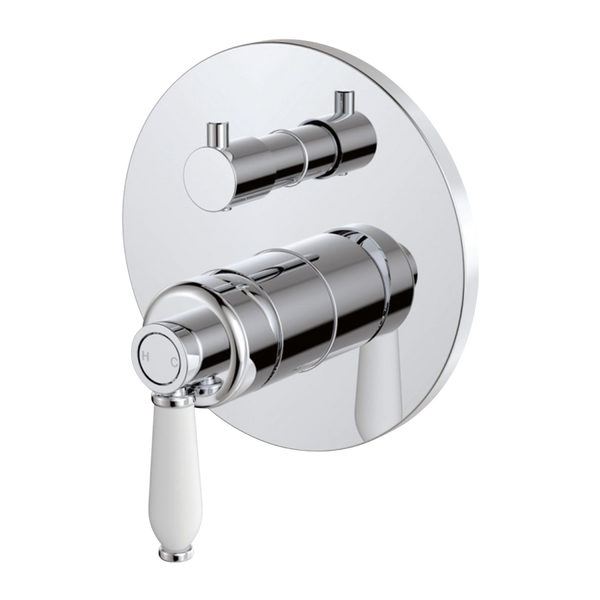 Fienza Eleanor Wall Mixer Diverter with White Ceramic Handle Chrome