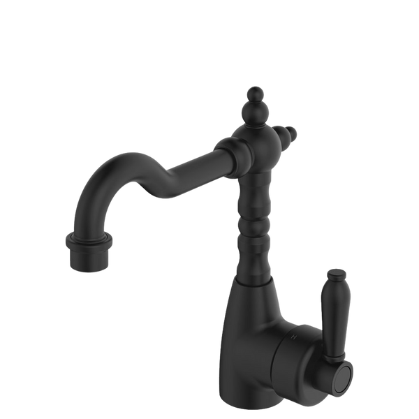 Fienza Eleanor Shepherds Crook Basin Mixer Matte Black with Matte Black Handle