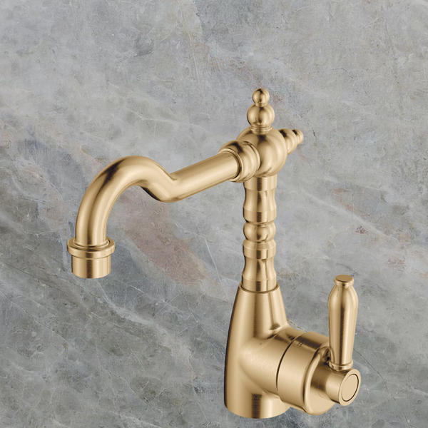 Fienza Eleanor Shepherds Crook Basin Mixer Urban Brass with Urban Brass Handle