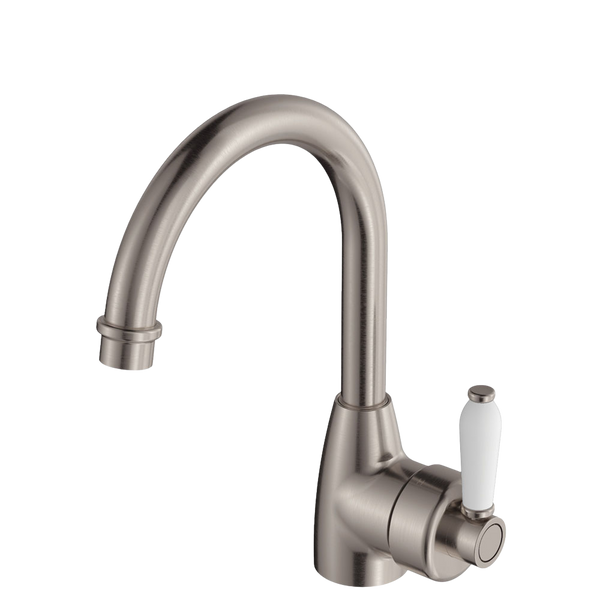 Fienza Eleanor Gooseneck Basin Mixer Brushed Nickel with Ceramic Handle