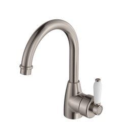 Fienza Eleanor Gooseneck Basin Mixer Brushed Nickel with Ceramic Handle Lead Free