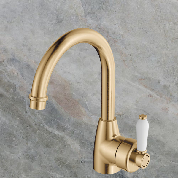 Fienza Eleanor Gooseneck Basin Mixer Urban Brass with Ceramic Handle