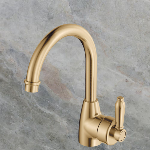 Fienza Eleanor Gooseneck Basin Mixer Urban Brass with Urban Brass Handle