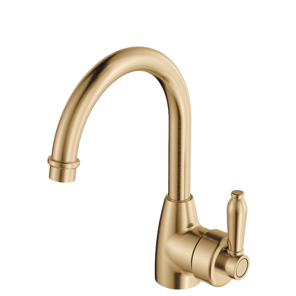 Fienza Eleanor Gooseneck Basin Mixer Urban Brass with Urban Brass Handle