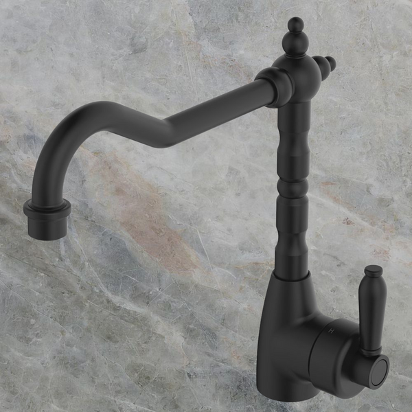 Fienza Eleanor Shepherds Crook Sink Mixer Matte Black