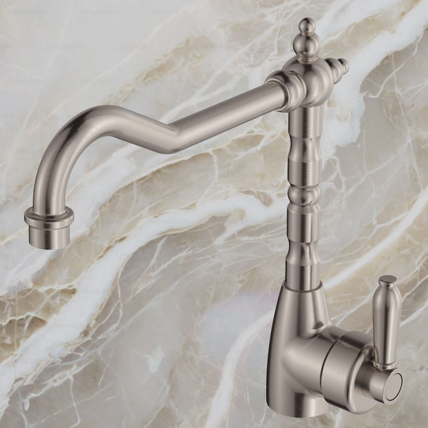 Fienza Eleanor Shepherds Crook Sink Mixer Brushed Nickel
