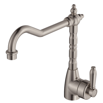 Fienza Eleanor Shepherds Crook Sink Mixer Brushed Nickel Lead Free