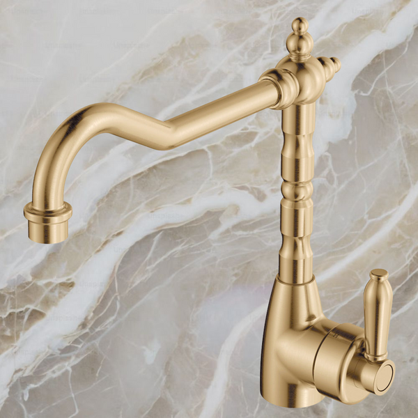 Fienza Eleanor Shepherds Crook Sink Mixer Urban Brass