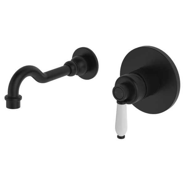 Fienza Eleanor Wall Basin Mixer Set Matte Black with Ceramic Handle