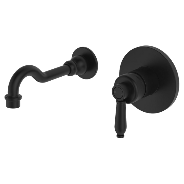 Fienza Eleanor Wall Basin Mixer Set Matte Black with Matte Black Handle