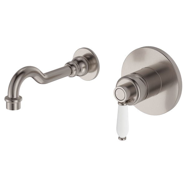 Fienza Eleanor Wall Basin Mixer Set Brushed Nickel with Ceramic Handle