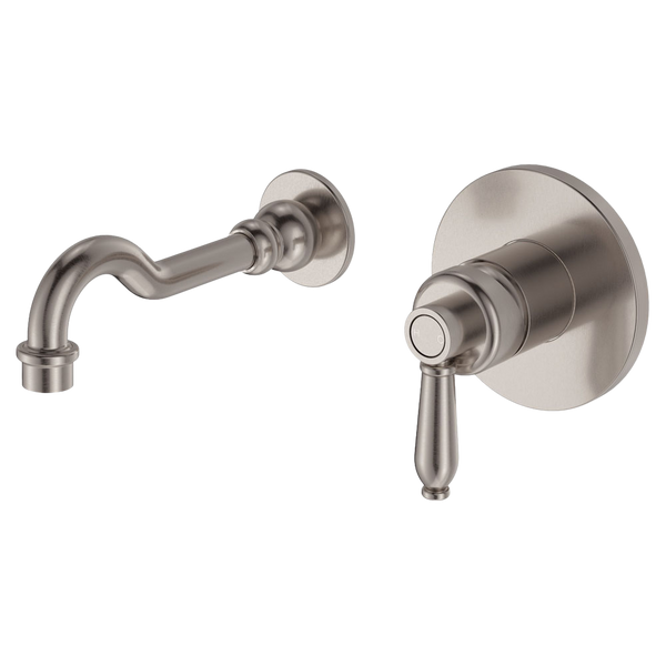 Fienza Eleanor Wall Basin Mixer Set Brushed Nickel with Brushed Nickel Handle