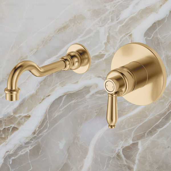 Fienza Eleanor Wall Basin Mixer Set Urban Brass with Urban Brass Handle