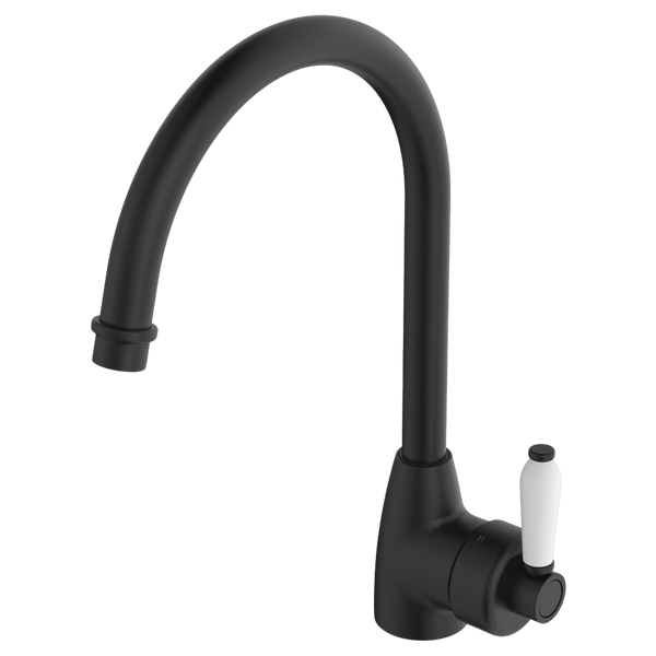 Fienza Eleanor Gooseneck Sink Mixer Matte Black with Ceramic Handle