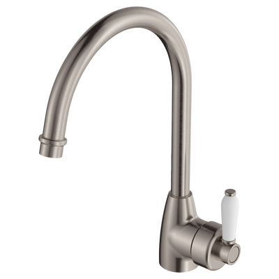 Fienza Eleanor Gooseneck Sink Mixer Brushed Nickel with Ceramic Handle