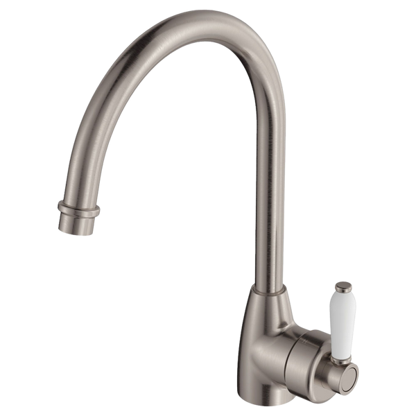 Fienza Eleanor Gooseneck Sink Mixer Brushed Nickel with Ceramic Handle