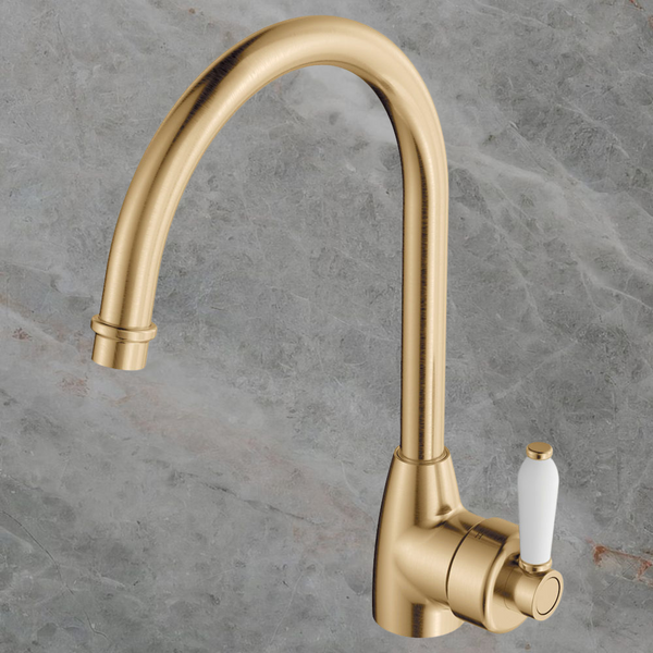 Fienza Eleanor Gooseneck Sink Mixer Urban Brass with Ceramic Handle