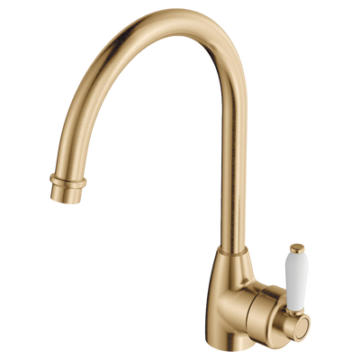 Fienza Eleanor Gooseneck Sink Mixer Urban Brass with Ceramic Handle Lead Free