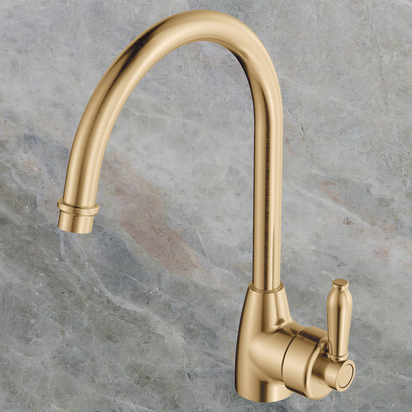 Fienza Eleanor Gooseneck Sink Mixer Urban Brass with Urban Brass Handle