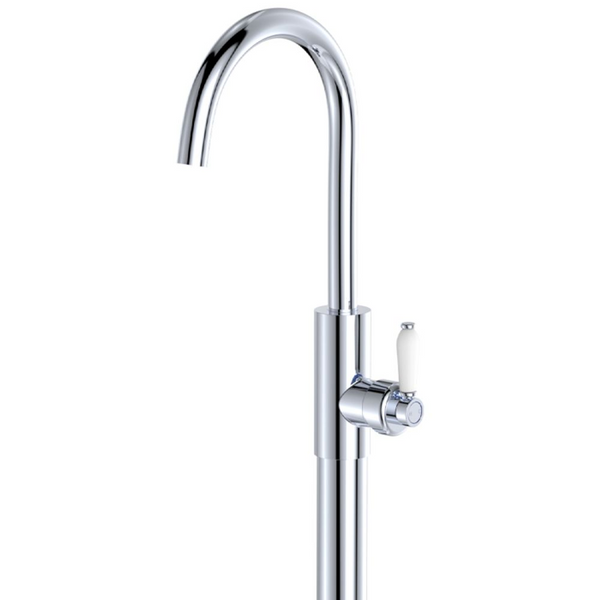 Fienza Eleanor Floor Mounted Basin/Bath Mixer with White Ceramic Handle Chrome Lead Free