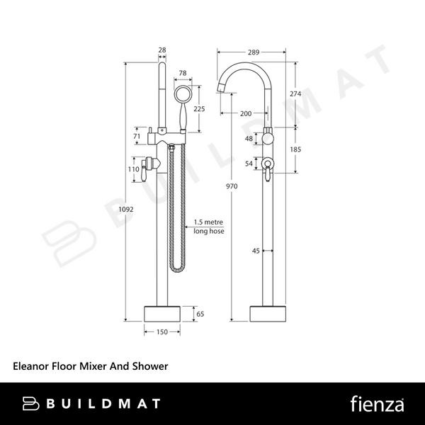 Fienza Eleanor Floor Mixer And Shower with White Ceramic Handle Chrome