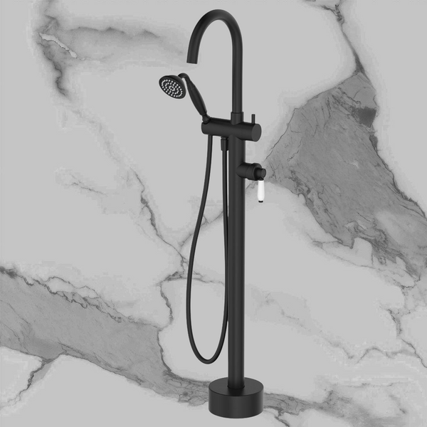 Fienza Eleanor Floor Mixer And Shower Matte Black with Ceramic Handle