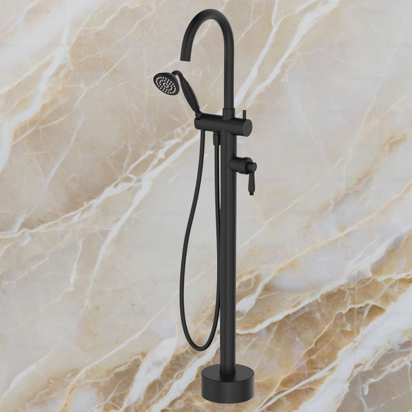 Fienza Eleanor Floor Mixer And Shower Matte Black with Matte Black Handle