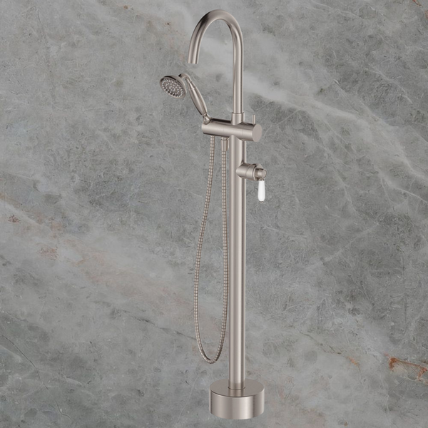 Fienza Eleanor Floor Mixer And Shower Brushed Nickel with Ceramic Handle