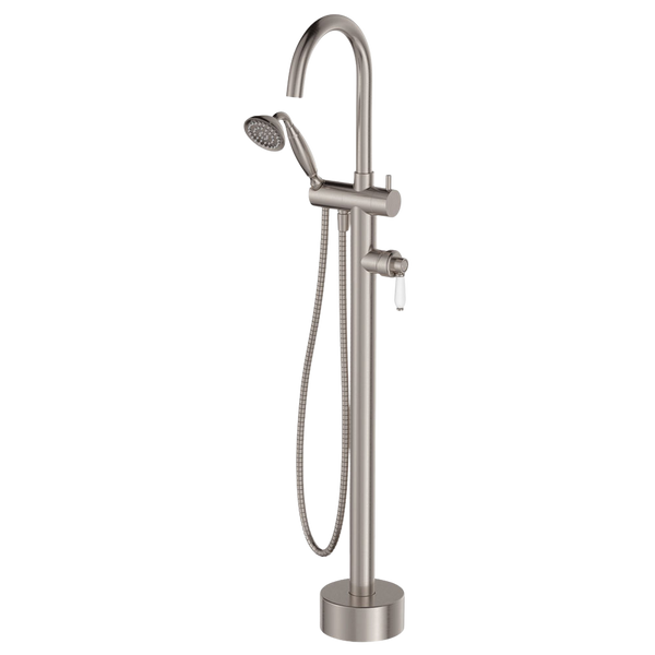 Fienza Eleanor Floor Mixer And Shower Brushed Nickel with Ceramic Handle
