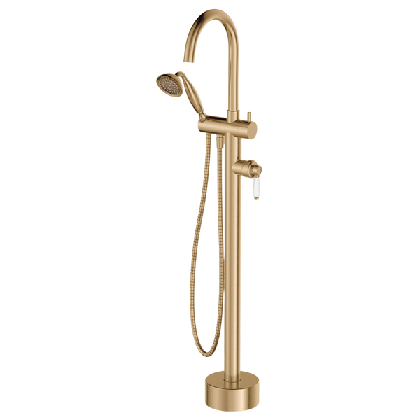 Fienza Eleanor Floor Mixer And Shower Urban Brass with Ceramic Handle