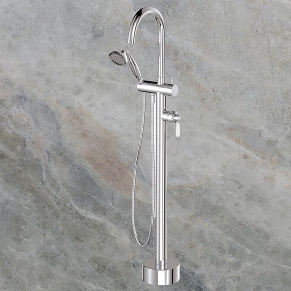 Fienza Eleanor Floor Mixer And Shower with White Ceramic Handle Chrome