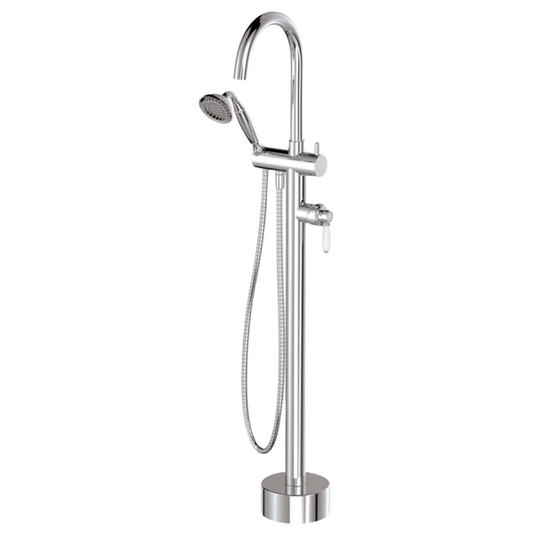 Fienza Eleanor Floor Mixer And Shower with White Ceramic Handle Chrome