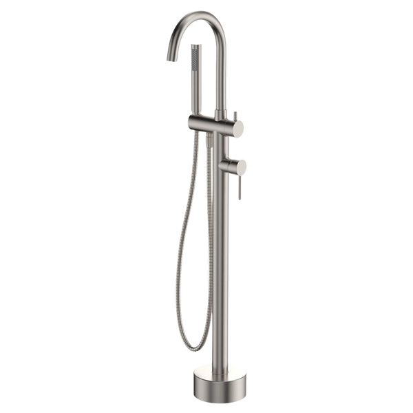 Fienza Kaya Floor Mounted Bath Mixer With Hand Shower Brushed Nickel