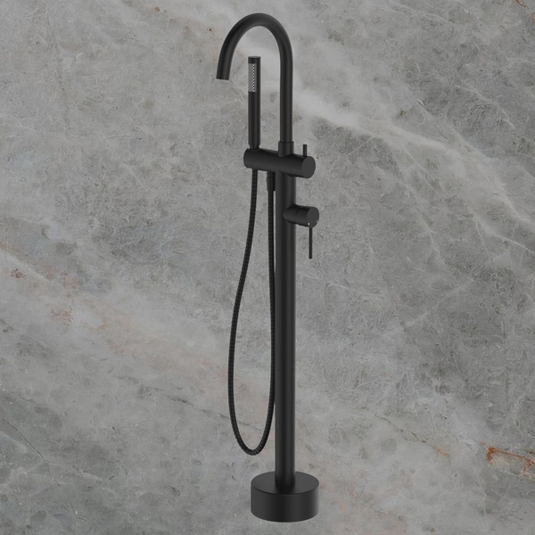 Fienza Kaya Floor Mounted Bath Mixer With Hand Shower Matte Black