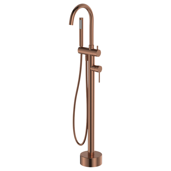 Fienza Kaya Floor Mounted Bath Mixer With Hand Shower Brushed Copper