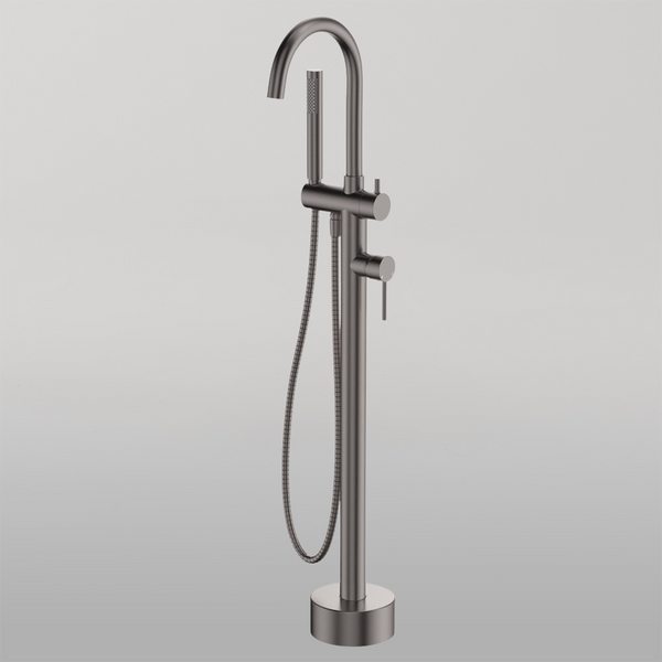 Fienza Kaya Floor Mounted Bath Mixer With Hand Shower Gun Metal