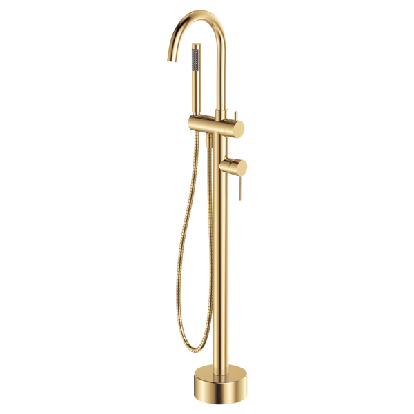 Fienza Kaya Floor Mounted Bath Mixer With Hand Shower Urban Brass