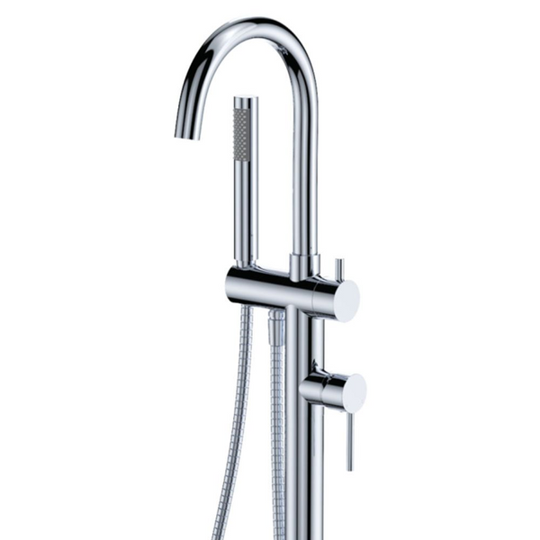 Fienza Kaya Floor Mounted Bath Mixer with Hand Shower Chrome