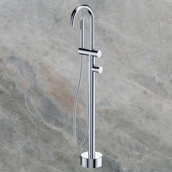 Fienza Kaya Floor Mounted Bath Mixer with Hand Shower Chrome
