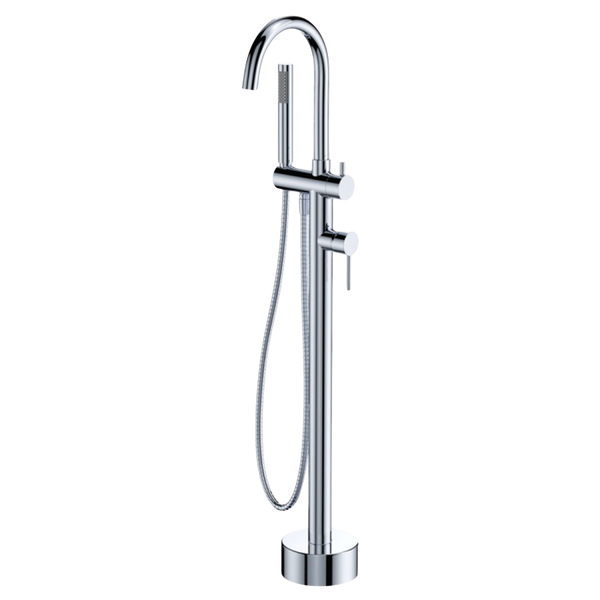 Fienza Kaya Floor Mounted Bath Mixer with Hand Shower Chrome