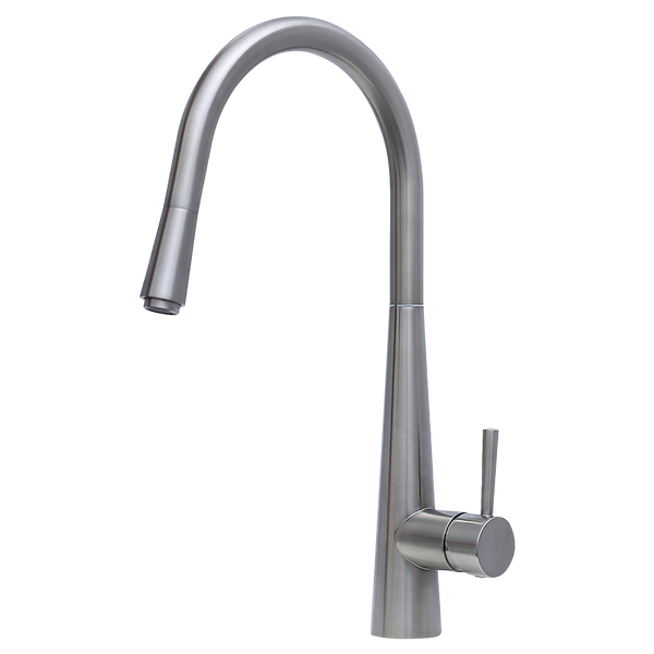 Fienza Isabella Deluxe Gooseneck Pull Out Kitchen Mixer Brushed Nickel