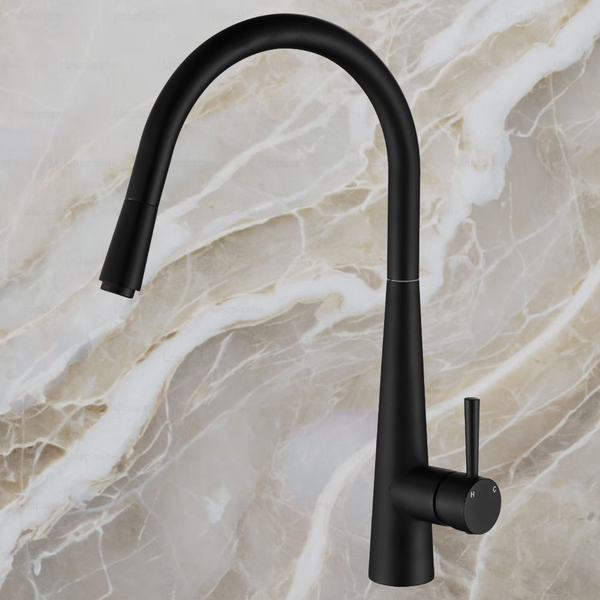 Fienza Hustle Deluxe Gooseneck Pull Out Kitchen Mixer Matte Black
