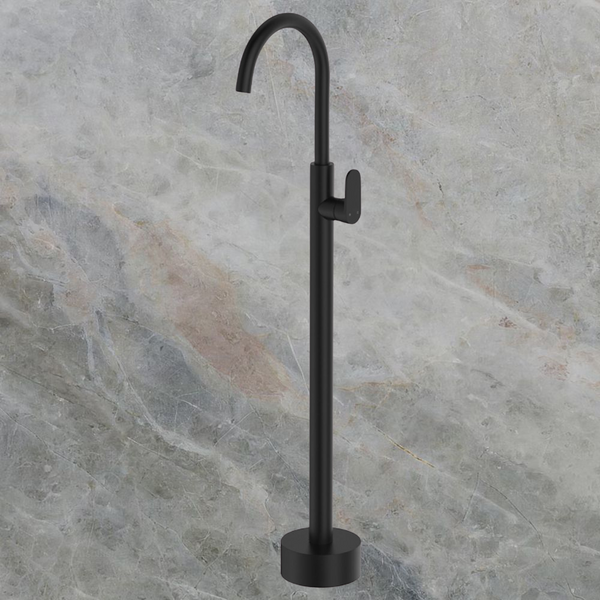 Fienza Empire Slim Floor Mounted Basin/Bath Mixer Matte Black Lead Free