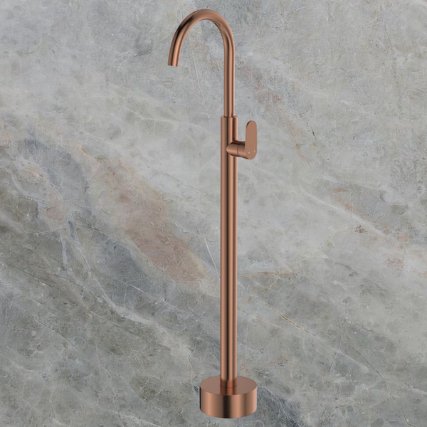 Fienza Empire Slim Floor Mounted Basin/Bath Mixer Brushed Copper Lead Free